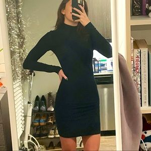 Dark Green Ribbed Knit Bodycon Dress